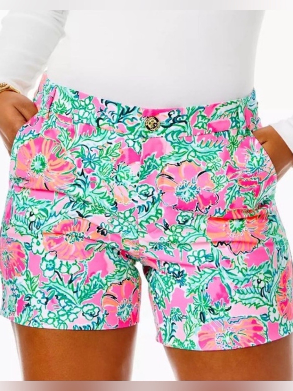 Lilly Pulitzer 5" Gretchen High Rise Shorts in “Soleil Pink Perfect Poppy".